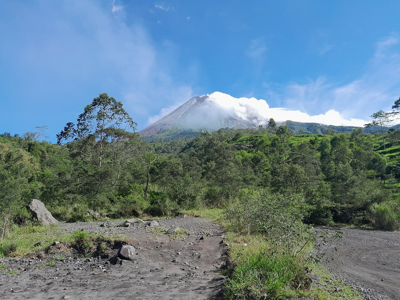 Mount Merapi viewed from Yogyakarta, Indonesia.