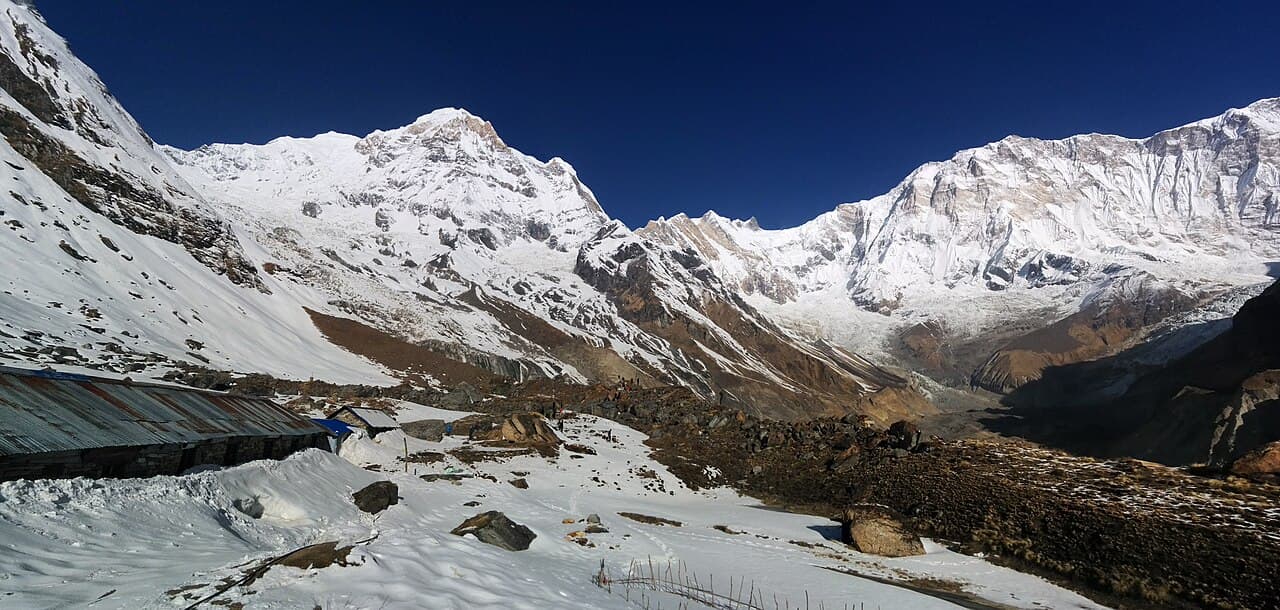Mountain panorama at Annapurna Base Camp in Nepal.